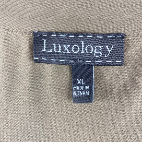 Luxology Ruched V Neck Short Sleeve Tunic Top Womens XL Beige Drawstring - Picture 5 of 6